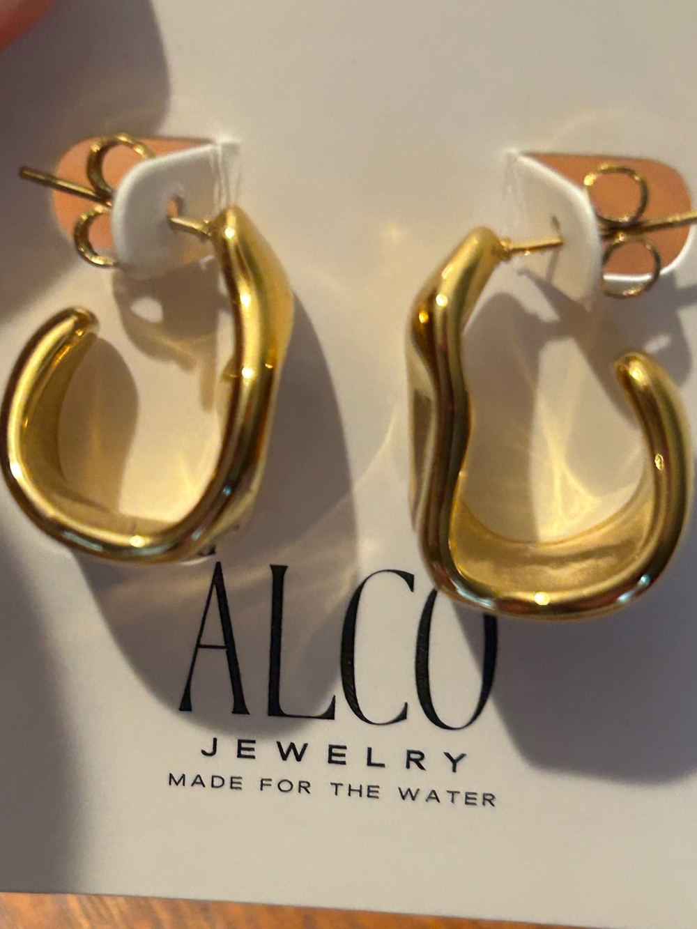 NWT Alco Chunky 18kt Gold Plated Stainless Steel Hoops Earrings